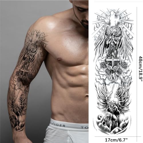 Christian Cross Temporary Tattoo Sleeve - 6 Sheets Religious Jesus Design