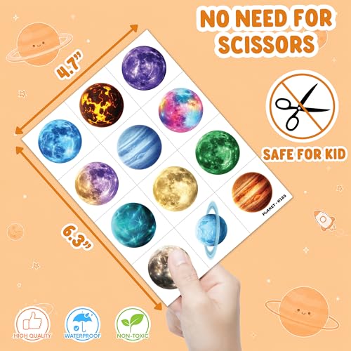 96 Pcs Space Temporary Tattoos for Kids - Planetary Party Favors