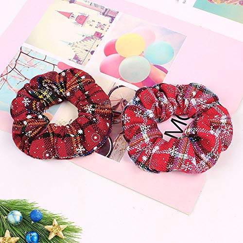 6 Pcs Cute Soft Plaid Elastic Christmas Hair Ties with Holiday Patterns (10 Pieces)