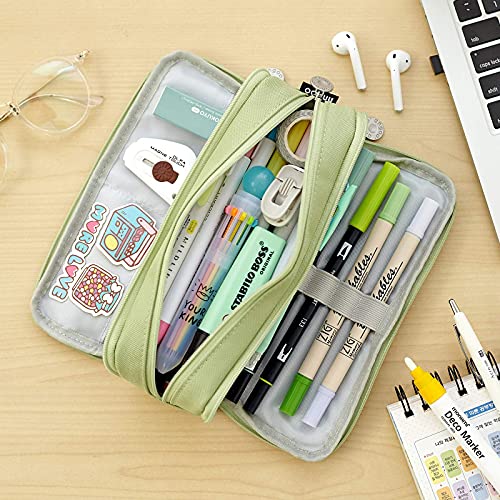 CICIMELON Large Capacity Pencil Case 3 Compartment Pouch Pen Bag for School Teen Girl Boy Men Women (Green)