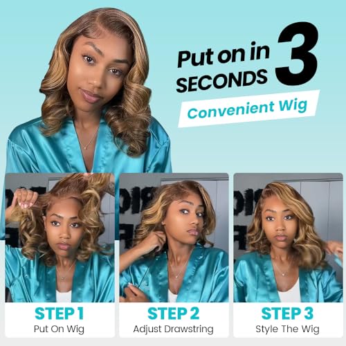 Ashimary Body Wave Bob Wig 14" Glueless Human Hair 7x5 Lace