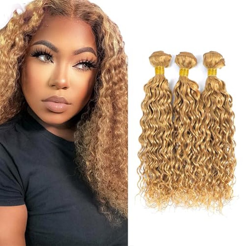 #27 Honey Blonde Water Wave Human Hair Bundles 30" - Brazilian Virgin