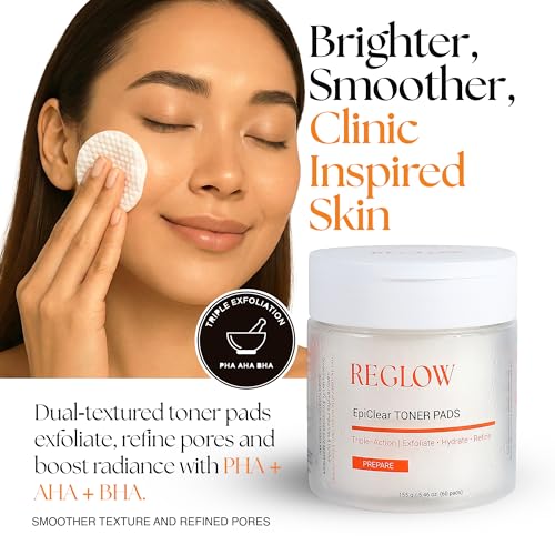 ReGlow EpiClear Toner Pads ? Exfoliating Facial Pads with PHA, AHA, BHA & Niacinamide ? Pore Refining, Hydrating & Resurfacing Daily Peel ? Clinic-Inspired Skincare for Smooth Texture
