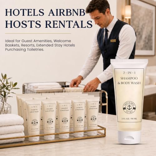 Yacht & Smith 50 Pack 2-in-1 Shampoo Body Wash, 3 oz Travel Size