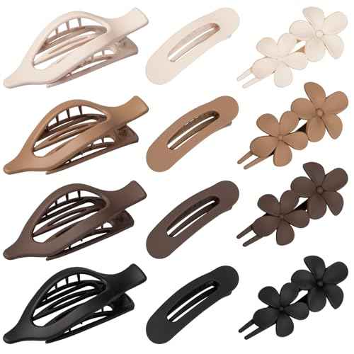 12 Pcs Flat Hair Clips for Women - 3 Styles Flat Claw Clips for Thin Thick Hair, Strong Hold Hair Accessories