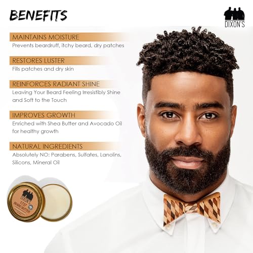 Dixon's 1737 Beard Butter, Beard Care with Moisturizing Balm, Patches Filling Dry Beard Solution, Paraben, Sulfate, and Petroleum-Free for Natural Grooming Bliss, (2oz)