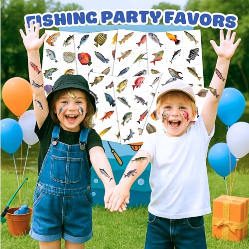 Fish Temporary Tattoos - 96 Designs, 8 Sheets for Kids