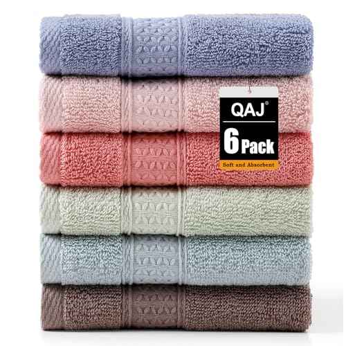 6 Pack 100% Cotton Washcloths Set, Highly Absorbent and Soft Feel Fingertip Towels, 13 x 13 in Quick Dry Face Cloths