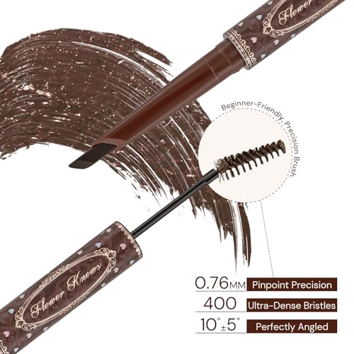 Flower Knows The Sweetie Bear Dual-Ended Brow Gel & Pencil,Long Lasting with Precision Tip,Eyebrow Definer Pencil,Creates Full,Natural-Looking,Tames and Combs Brow Brush(01 Taupe Brown)
