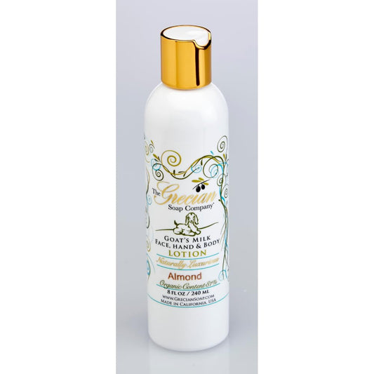 Grecian Organic Goat Milk Lotion for Women Almond Scent - Luxurious, Nourishing & Hydrating, 81% Organic with Aloe, Coconut Oil, Honey