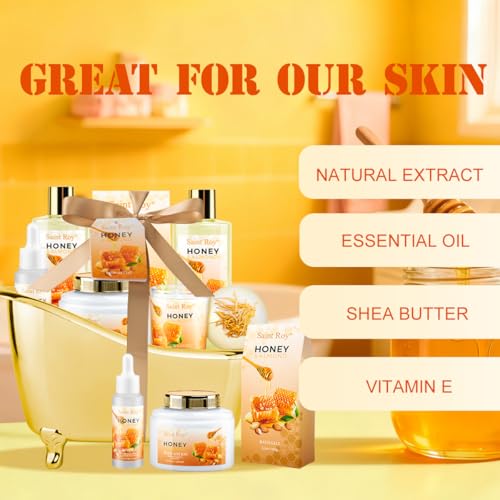 Honey Almond Bath Gift Set for Women & Men - 8pc Spa Kit