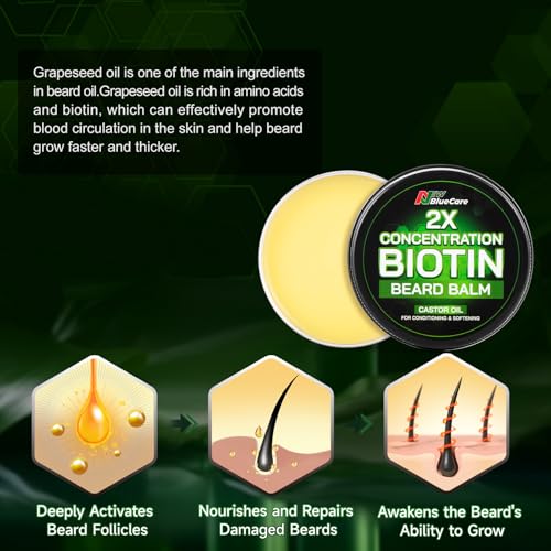 Beard Balm-2X Concentration Biotin -Styles, Growth, Strengthens & Softens Beards and Mustaches - Natural Beard Conditioner Wax with Organic Shea Butter, Argan & Jojoba Oils