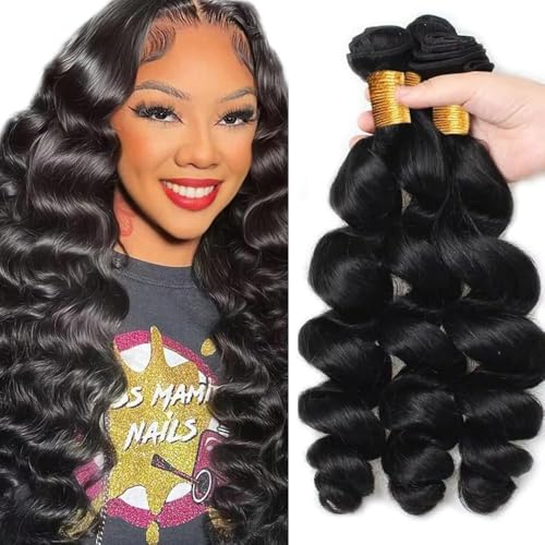 Virgin Human Hair Bundles 30-34 Inch Loose Wave Extensions