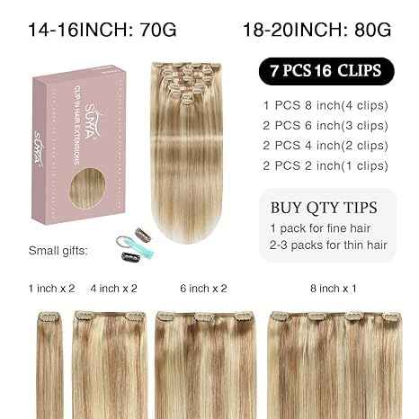 SUYYA Clip in Hair Extensions Real Human Hair 7 Pcs Human Hair Clip in Extensions Straight Remy Human Hair Extensions Clip ins for Women 12 Inch #P18/613 Ash Blonde Highlighted Bleach Blonde 70G