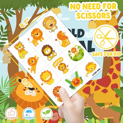 96 Lion Temporary Tattoos - Safari Party Supplies for Kids