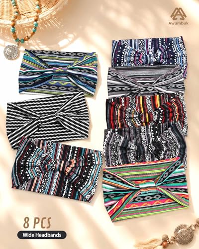 Wide Headbands for Women, 8 Pack Non-Slip Moisture-Wicking