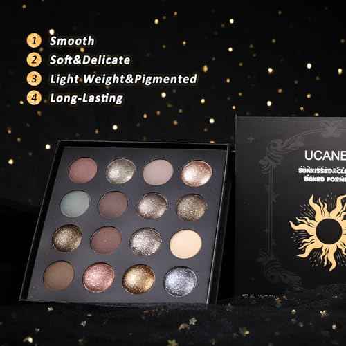 UCANBE 16 Color Baked Eyeshadow Palette with 15PCS Brushes Makeup Set,Matte&Shimmer Blend Eyeshadow for Women&Girls,Highly Pigmented Long Lasting Waterproof Make Up Pallet