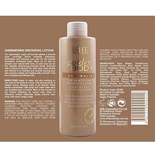 Om She Aromatherapy Golden Body Shimmering Bronzing Lotion 7.0fl oz - Self Tanning, Instant Tan Colour. Australian Made.