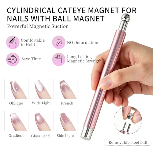 Pink Cat Eye Nail Magnet Set 5pcs 3-in-1 Magnetic Nail Art Kit for Beginners