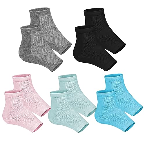 Ohtomber Gel Moisturizing Heel Socks for Dry Cracked Feet - 5 Pairs