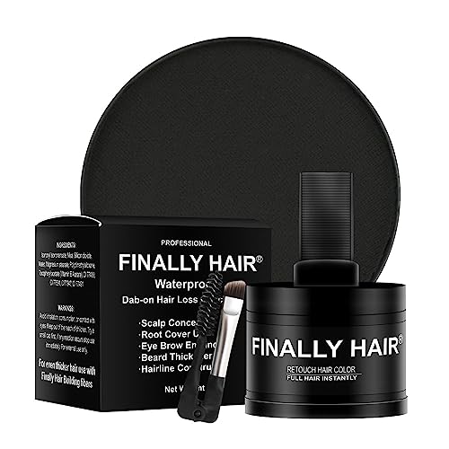 Finally Hair Waterproof Black Dab-on Hair Fibers & Hair Loss Concealer, Gray Away And Root Cover Up, Hairline Creator, Eye Brow Enhancer, and Beard Filler. Dab-on Hair Fiber Shadow Powder (Black)