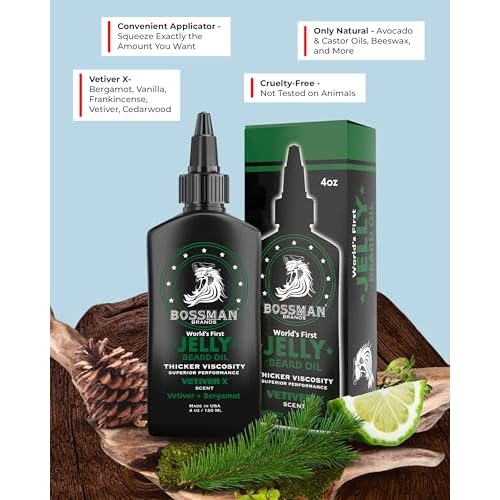 Bossman Jelly Beard Oil for Men Bundle | 2 Pack, 8 oz (Royal Oud + Vetiver X Scents) | Softens, Moisturizes & Conditions with Natural Ingredients ? Made in the USA