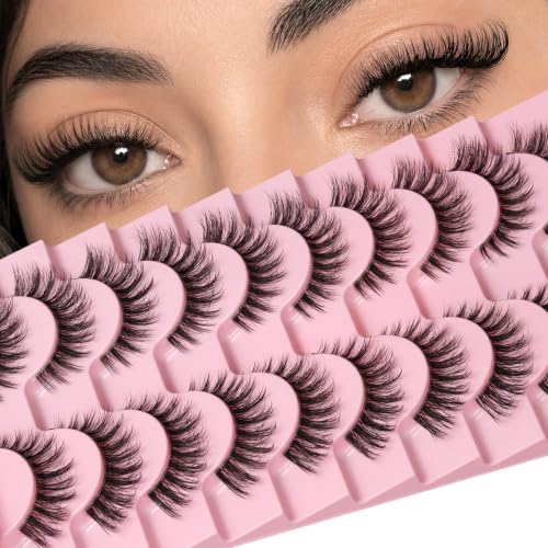 QUNETY Cat Eye False Eyelashes - 10 Pairs Fluffy Wispy Lashes