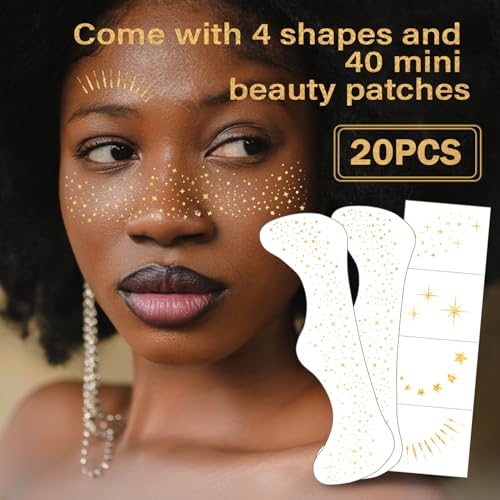 Gold Glitter Face Gems - 20 Pcs Self-Adhesive Makeup Patches