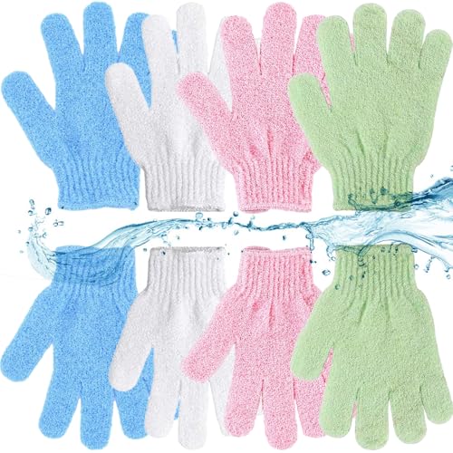 Exfoliating Shower Gloves, 4 Pairs Double-Sided Body Scrub