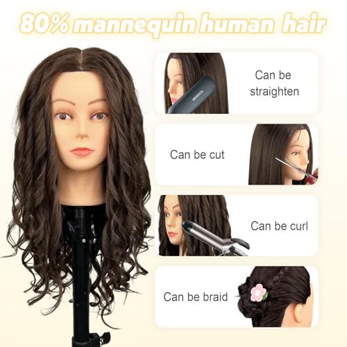 MQHIHI 22" Mannequin Head with 80% Real Hair for Styling