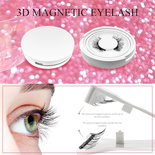 Magnetic Eyelashes 2 Pair Reusable Magnetic Eyelashes with Applicator, No Adhesive Required, Natural-Looking Eyelashes, Eyelash Curler Set, Easy to Wear and Remove
