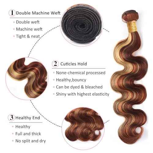 Honey Blonde Bundles Human Hair Reddish Brown Body Wave 3 Bundles 16 18 20 inch P27/33 Human Hair Bundle 300g