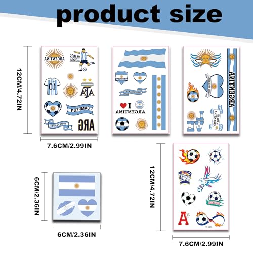 Argentina Flag Temporary Tattoos | 11 Sheets Waterproof Face Stickers