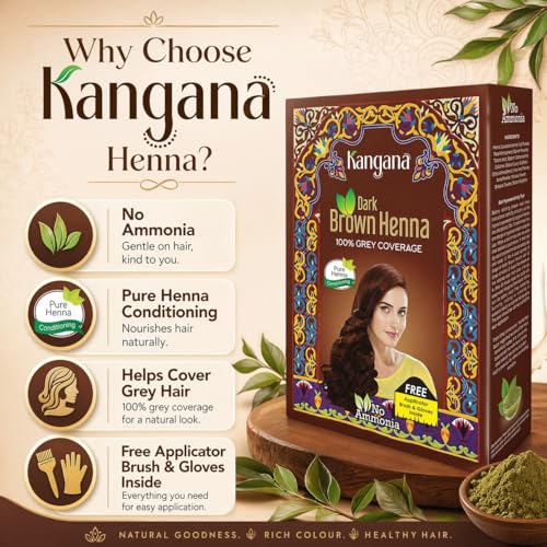 Kangana Henna Hair Dye Dark Brown - Ammonia-Free, 6 Pouches