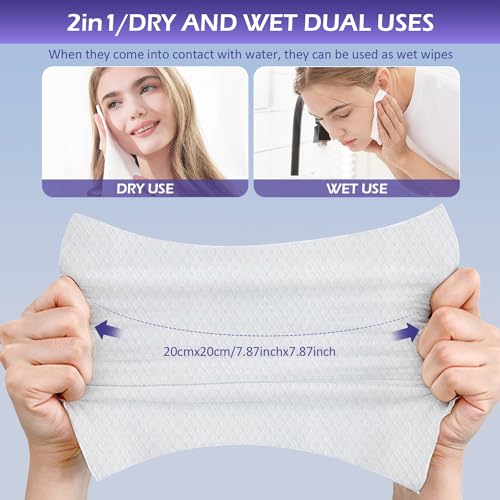 Disposable Face Towel 200 Count, Face Towels, Soft Cotton Dry Wipes Facial Cloths Towelettes for Washing and Drying, Facial Tissue for Cleansing, Skincare and Makeup Remover