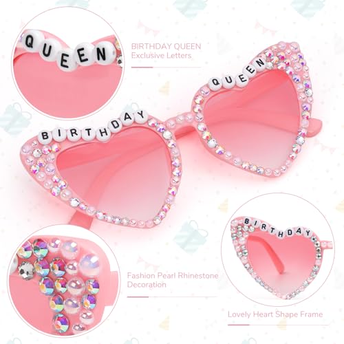 Etercycle Heart Sunglasses for Women - Birthday Queen Rhinestone Glasses
