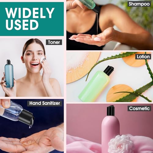 16 oz Clear Plastic Empty Bottles with Black Disc Top Caps, 12 Pcs Squeezable Refillable Shampoo Bottles Travel Cosmetic Containers for Lotions, Body Soap Cream