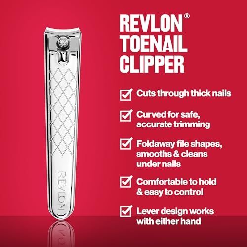 Revlon Toenail Clipper - Silver, 1 Count - Curved Blade Nail Tool with Lifetime Guarantee