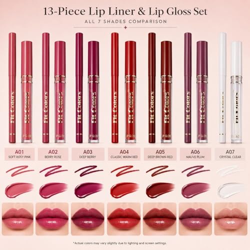 MooGlamor 13-Piece Matte Lip Liner & Lip Gloss Set for Long-Lasting Lip Makeup