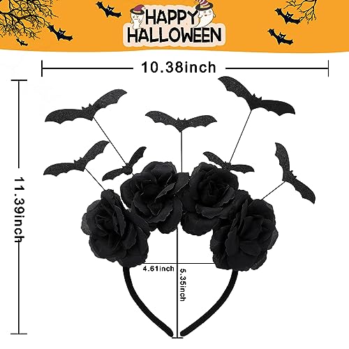 CIVFCRT Halloween Black Bat Headband Halloween Black Flowers Day of the Dead Headband for Woman Cosplay Party Costume Accessories（Multiple Bats）