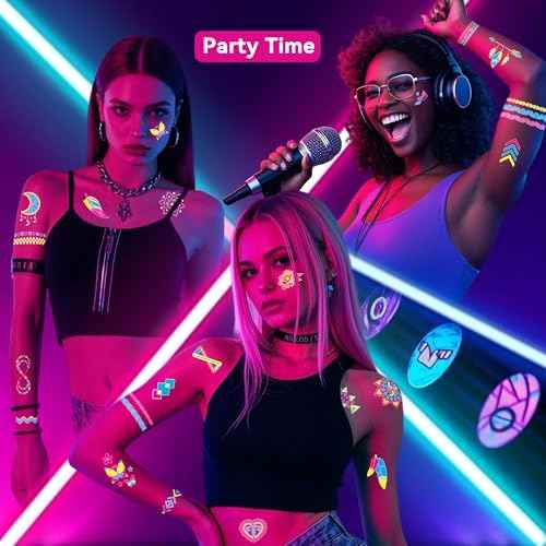Glow in the Dark Tattoos 172 PCS ? Glow in the Dark Party Supplies, Neon Body Paint Be UV Blacklight Reactive Face Temporary Tattoos for Adults, Teens | Neon Accessories, Party Favors & Decorations