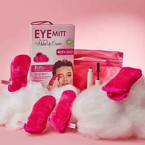 Eye MITT by The Original MakeUp Eraser, Erase All Eye Makeup With Just Water, Including Waterproof Mascara, Eyeliner, and More! Pack of 4 Mitts + laundry bag