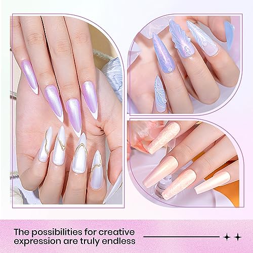 SUPWEE Pearl Gel Nail Polish - 12 Colors Shimmer Mermaid Nail Gel Polish White Pink Blue Iridescent Nail Polish Gel Soak Off UV Gel for Nail Art Polish DIY at Home