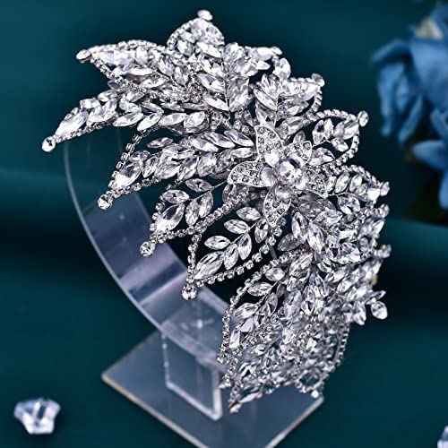 ULAPAN Wedding Headband Rhinestone Bridal Headpieces for Women and Girls Hair Accessories Bride (Silver)