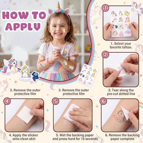 96 PCS Unicorn Temporary Tattoos for Kids | Pre-Cut Party Favors