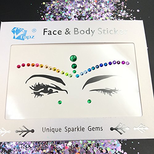 Rainbow Face Gems Stickers - Festival Body Jewels Temporary Tattoo