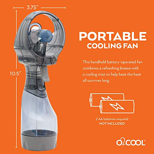 O2COOL Deluxe Handheld Battery Powered Water Misting Fan (Grey)