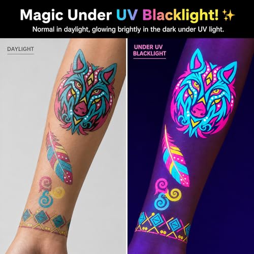 180 PCS UV Glow in the Dark Temporary Tattoos for Rave