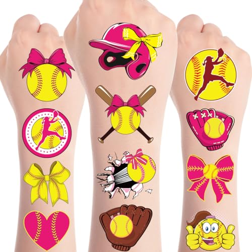 Softball Temporary Tattoos 8 Sheets - Party Favors & Stickers