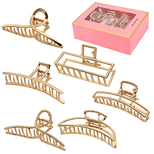 LUKACY 4 Inch Gold Metal Hair Clips - 6 Pack Large Claw Clips